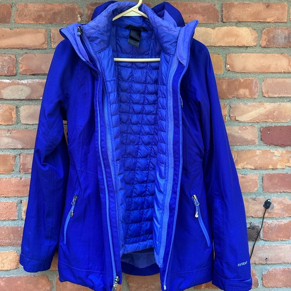 The North Face Womens Hyvent 3-in-1 Blue & Purple Thermoball Jacket + Hood Small - Picture 1 of 15